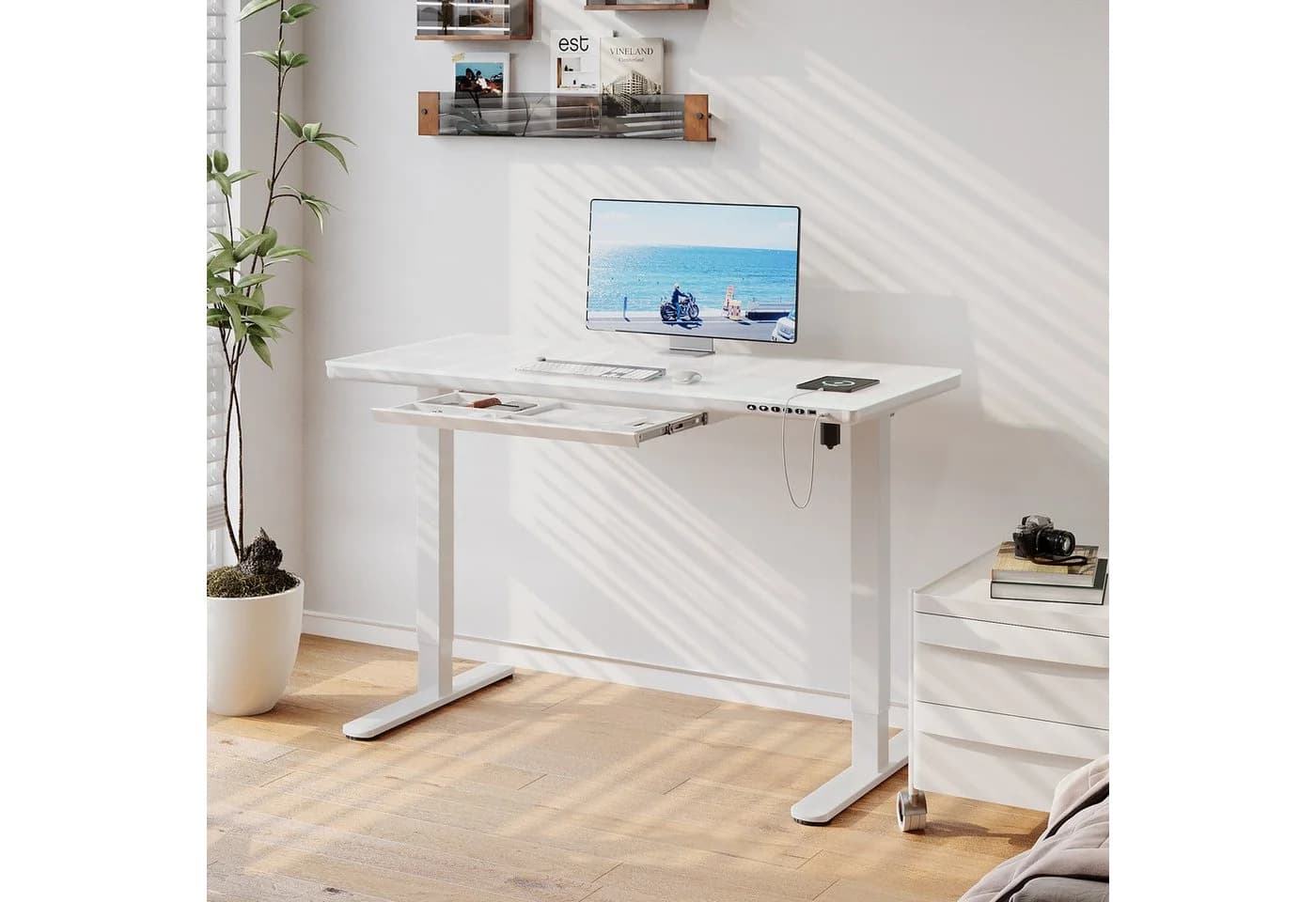 HOMALL Elektrischer Höhenverstellbarer Schreibtisch Glas mit USB - Bild 3
