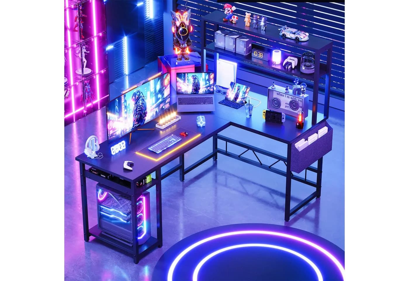 HOMALL Gamingtisch Schreibtisch mit LED und USB L-förmiger Ecktisch 140/160cm - Bild 4