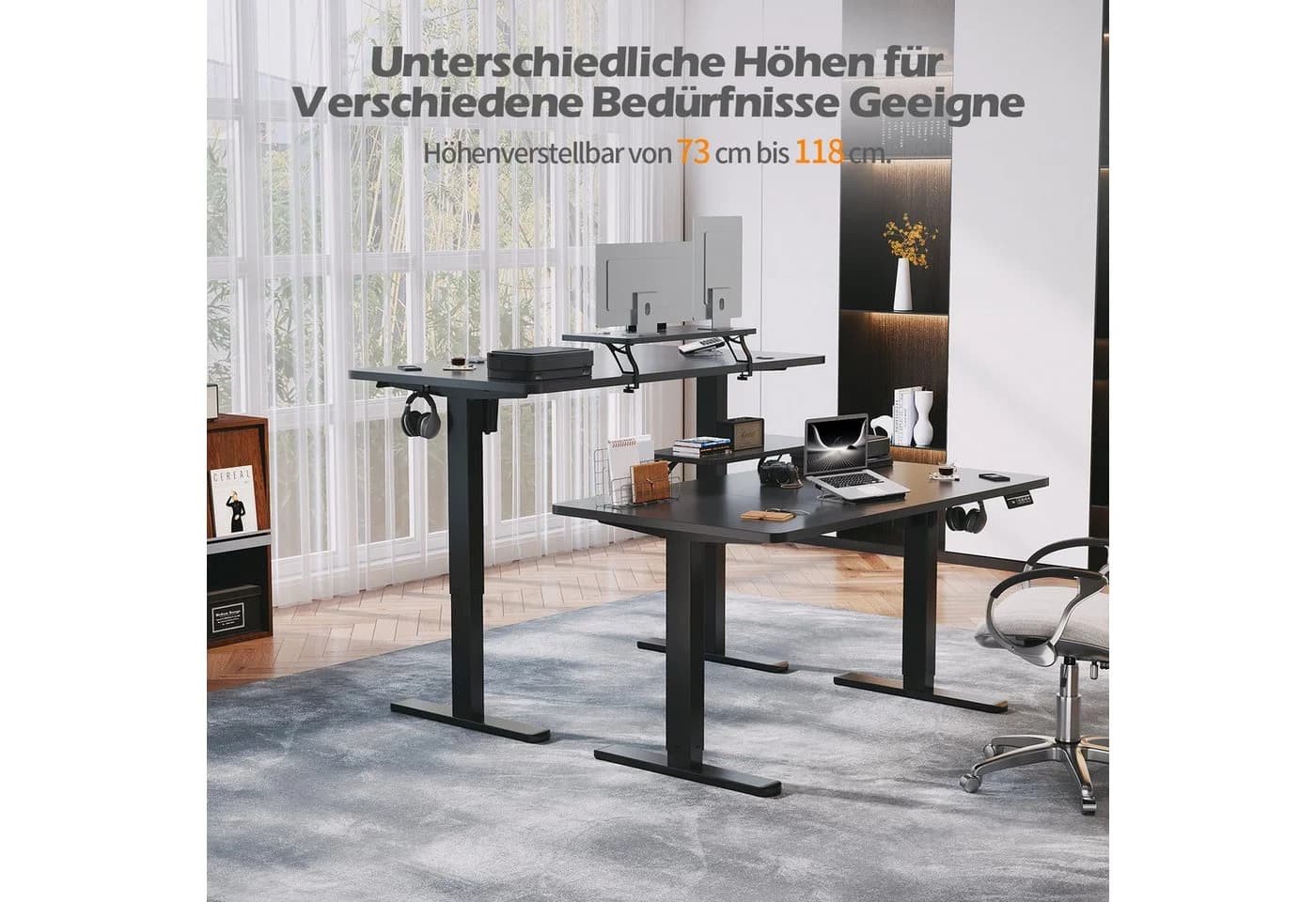 HOMALL Höhenverstellbarer Schreibtisch mit Monitorständer Schwarz - Bild 3