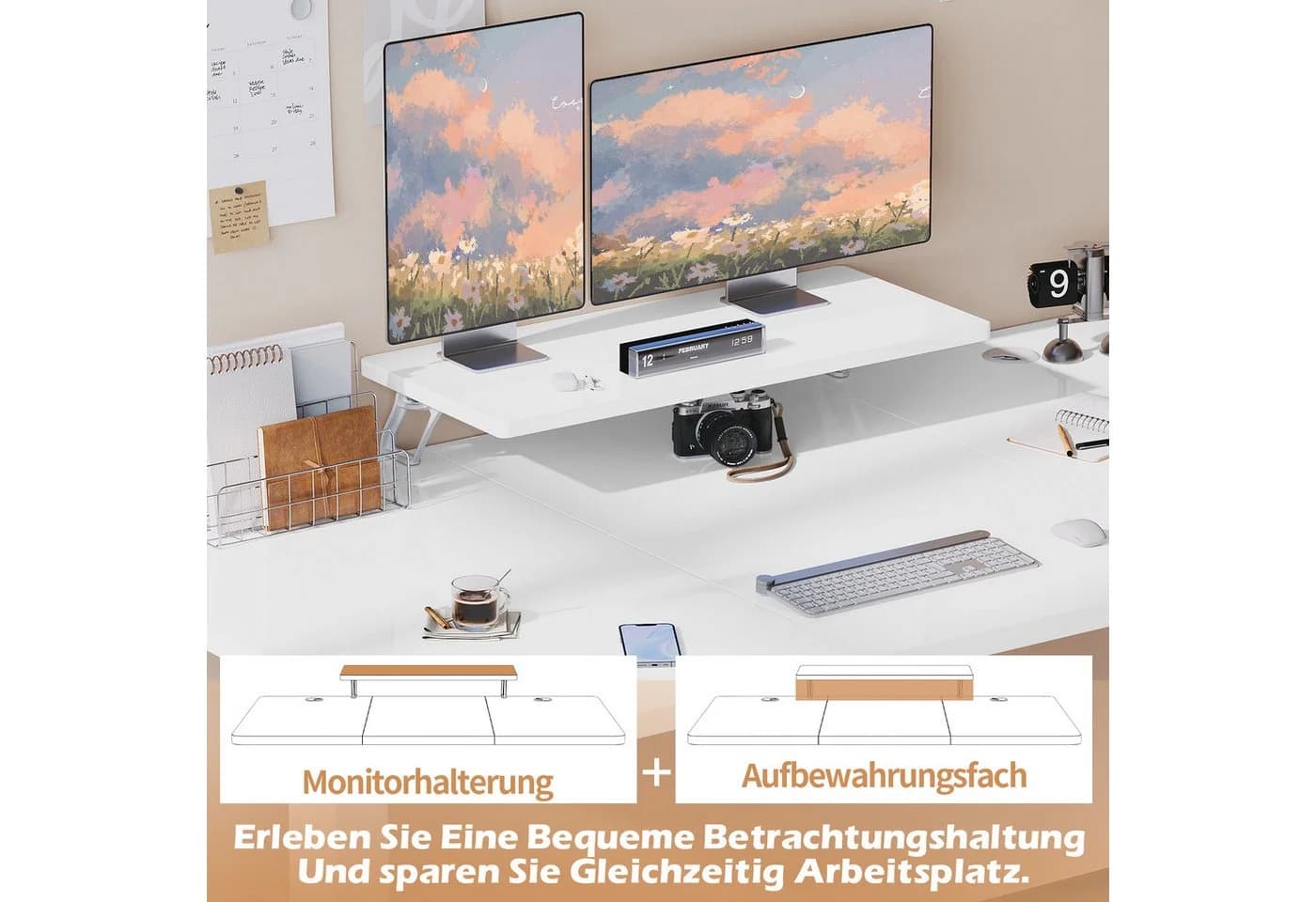HOMALL Höhenverstellbarer Schreibtisch mit Monitorständer Weiß - Bild 5