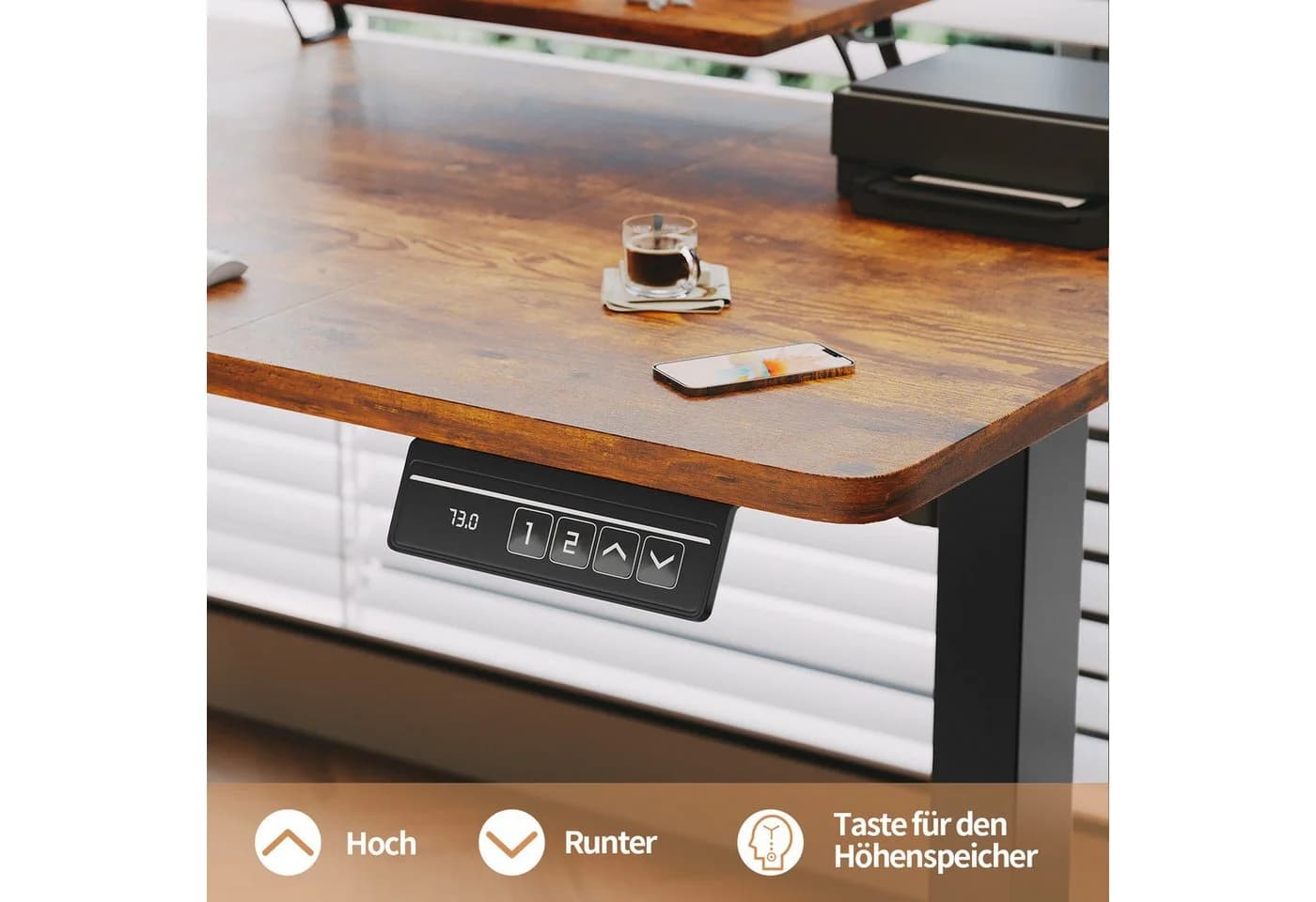 HOMALL Höhenverstellbarer Schreibtisch mit Monitorständer Braun - Bild 5