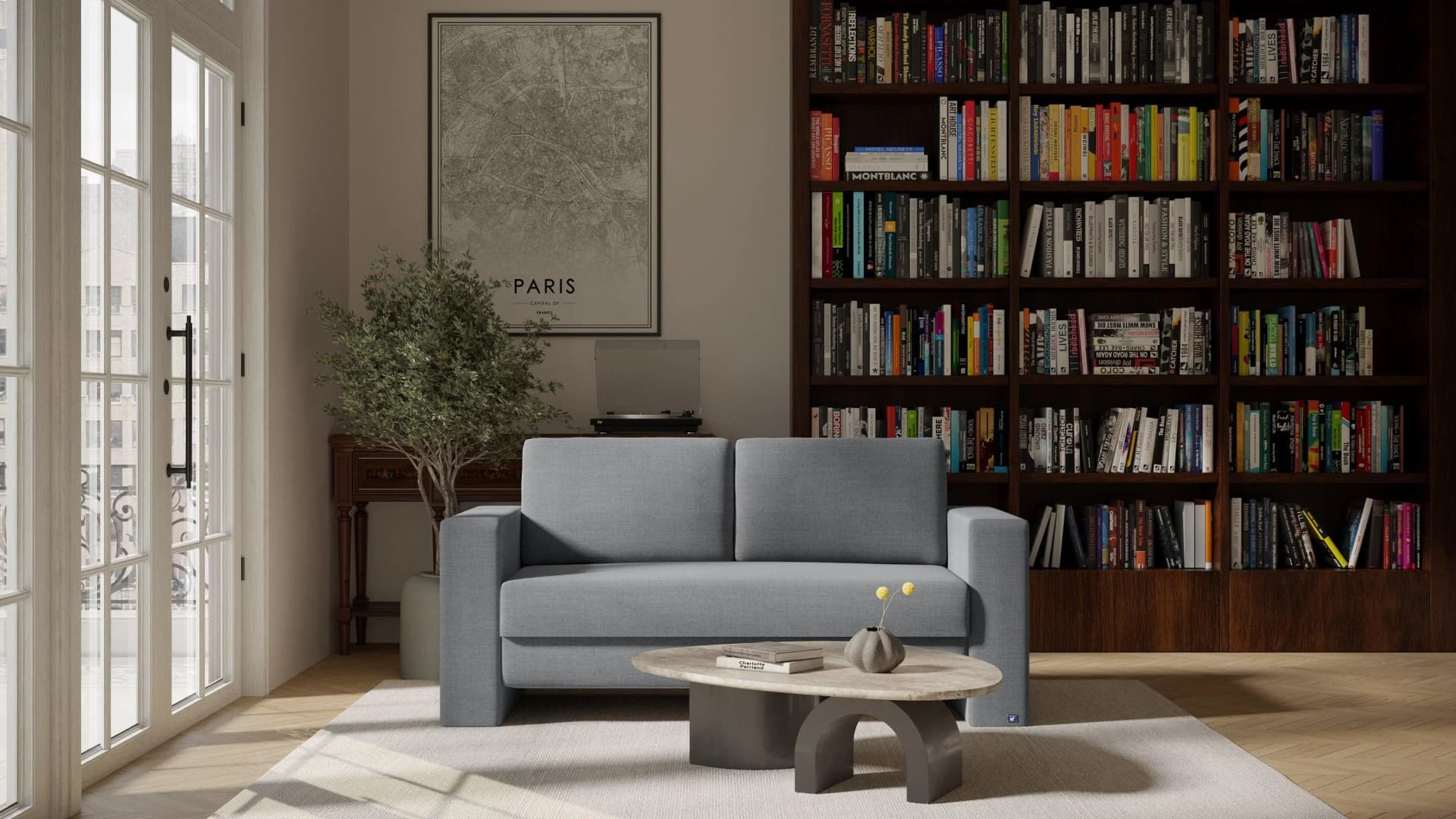 BRUNO Schlafsofa 140cm Dunkelgrau Boxspring & Massivholz