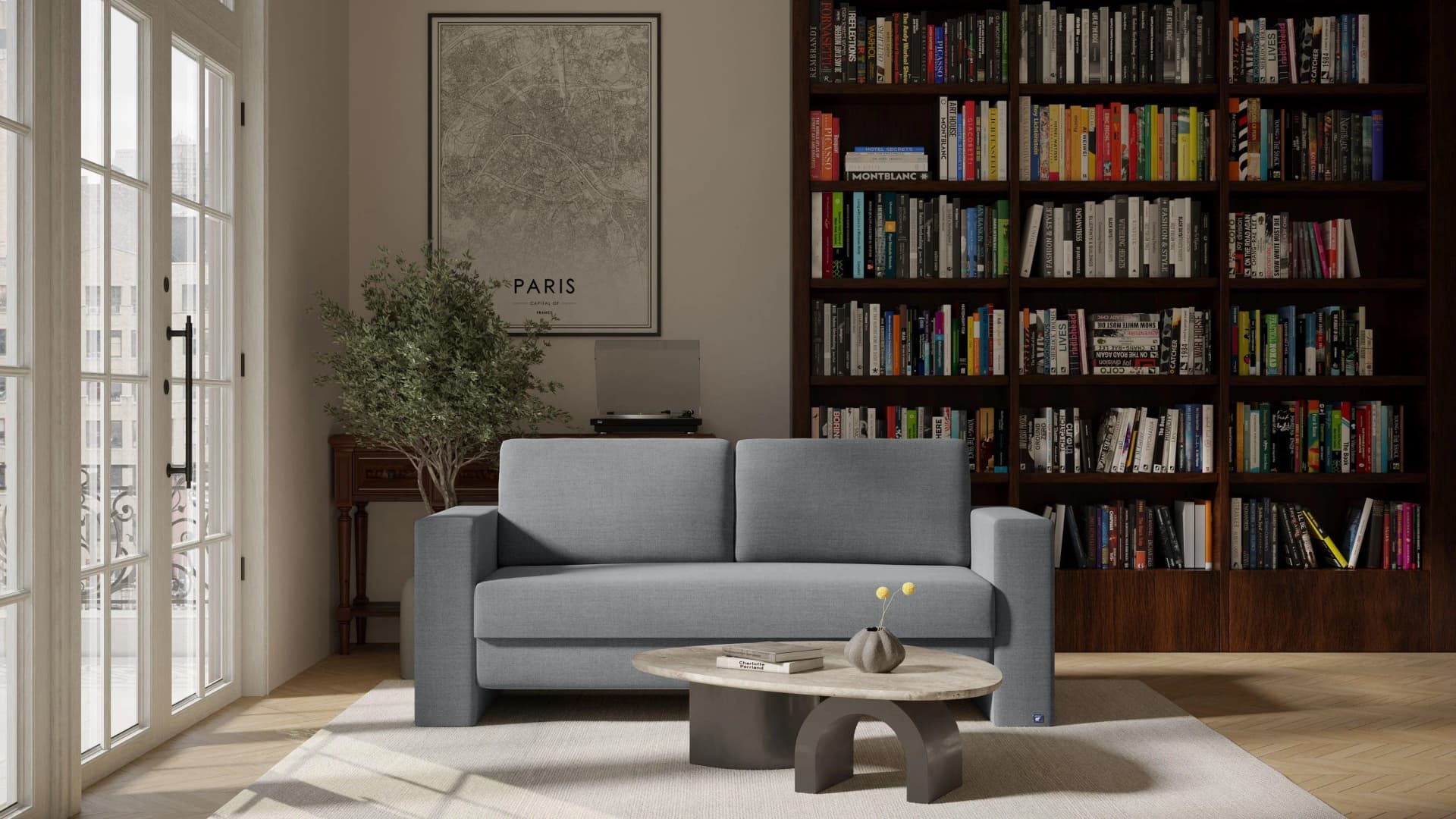 BRUNO Schlafsofa 160cm Dunkelgrau Massivholz Boxspring