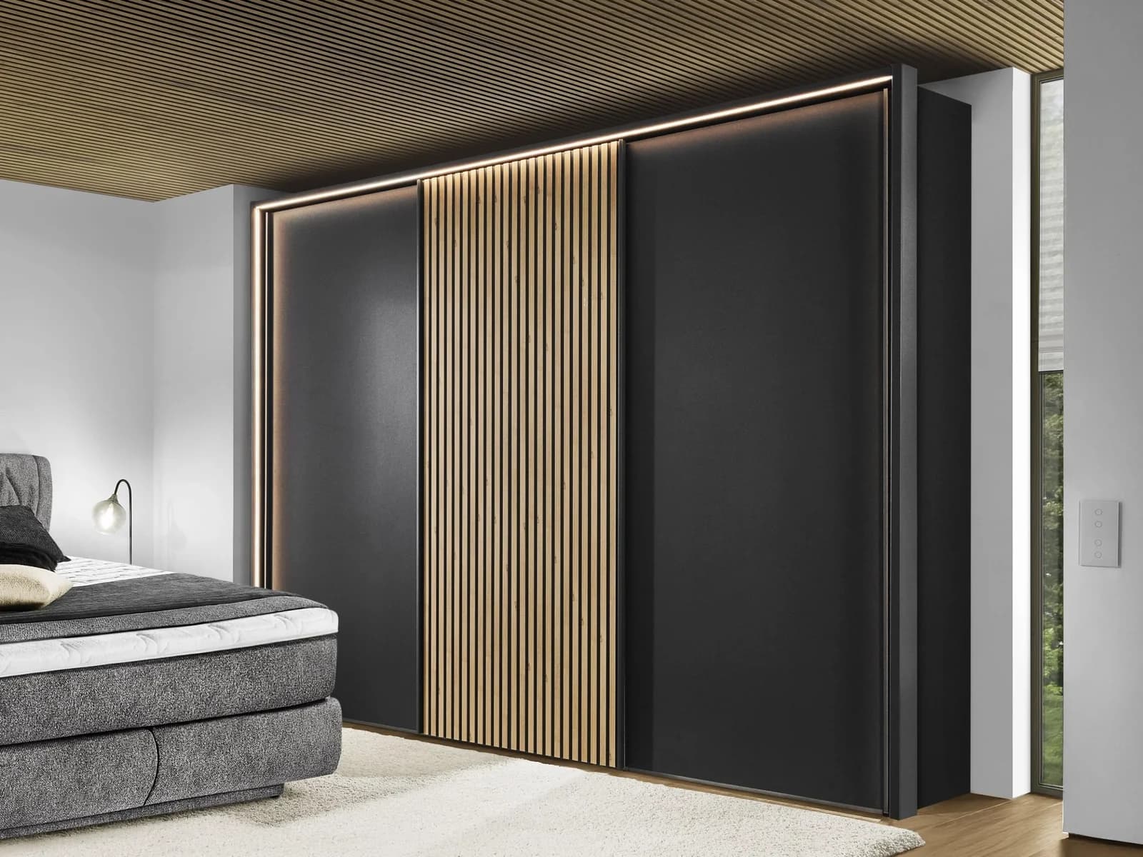 Kleiderschrank Rolf Weber WESEL Grau/Weiß Schwebetürenschrank 300 cm