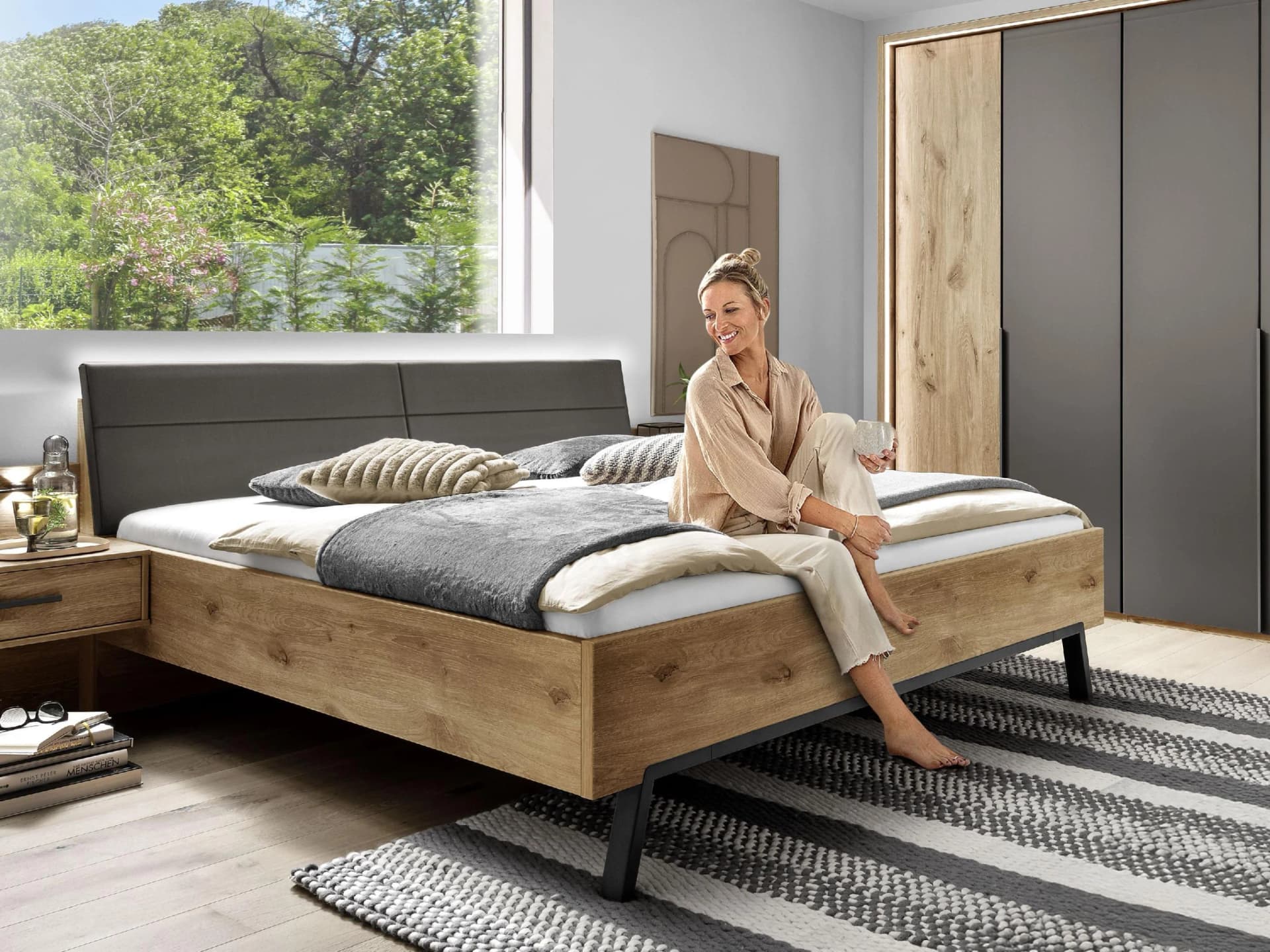 Rolf Weber WINZER Bett mit Kunstleder Kopfteil und LED-Beleuchtung
