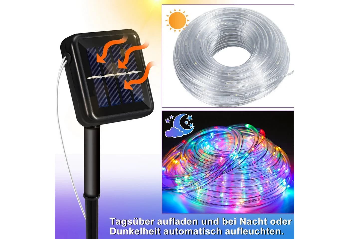 Clanmacy LED-Lichterschlauch 10m Solar Lichterkette Bunt - Bild 5