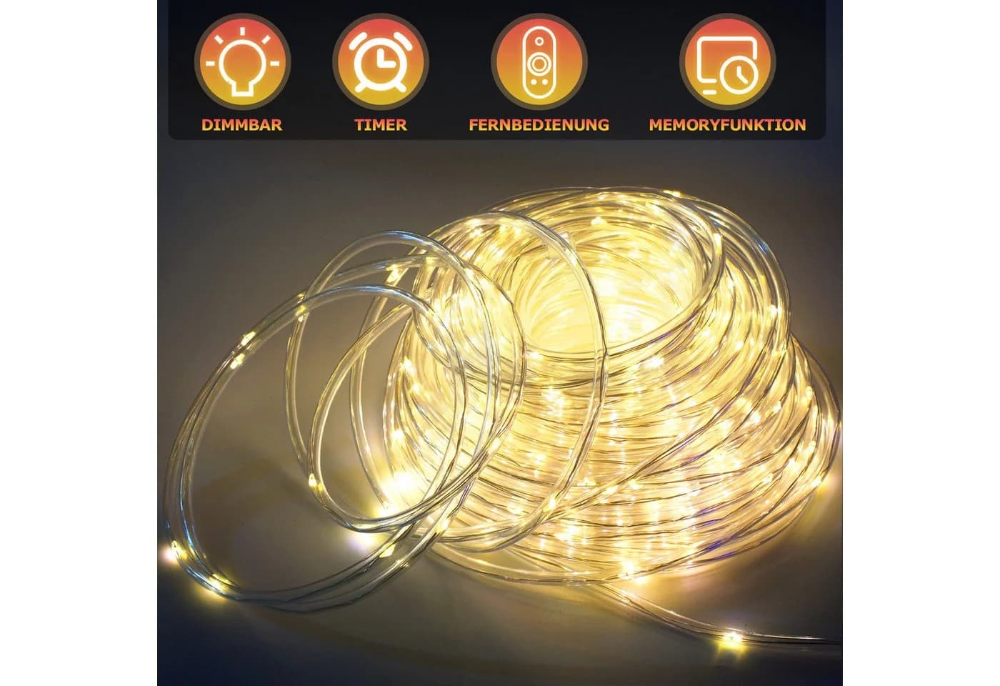 Clanmacy LED-Lichterschlauch 10M Warmweiß IP65 Wasserdicht - Bild 3
