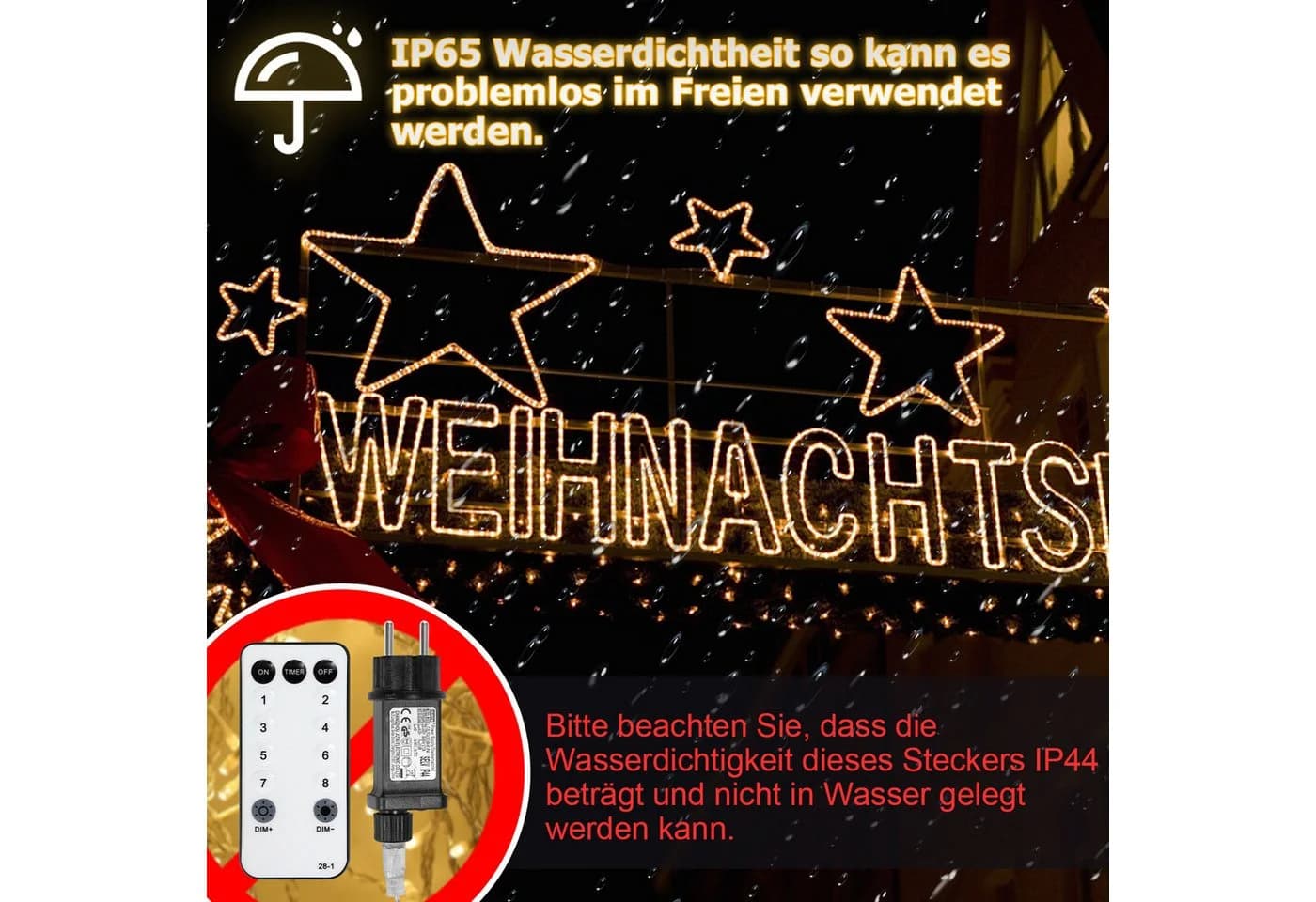 Clanmacy LED-Lichterschlauch 10M Warmweiß IP65 Wasserdicht - Bild 4