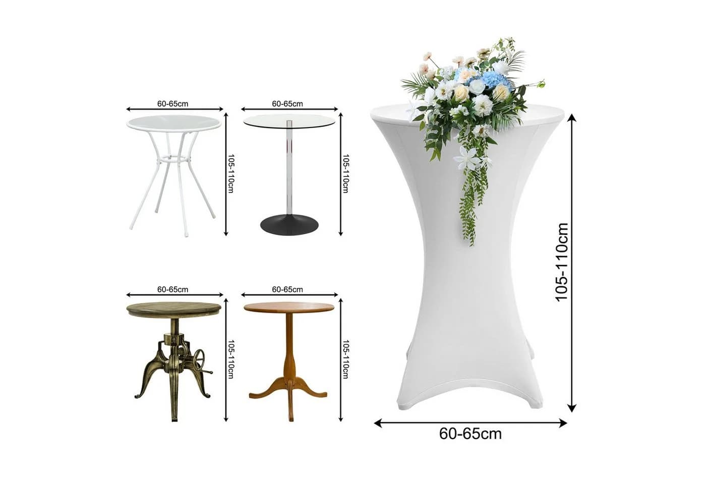Clanmacy Stehtischhussen Stretch für Bistrotisch elastisch Ø60-65x110cm Weiß