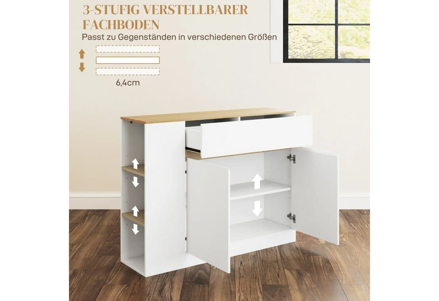 MC Star Sideboard Küchenschrank mit Schublade, verstellbare Ablage, Aufbewahrungsschrank - Bild 3