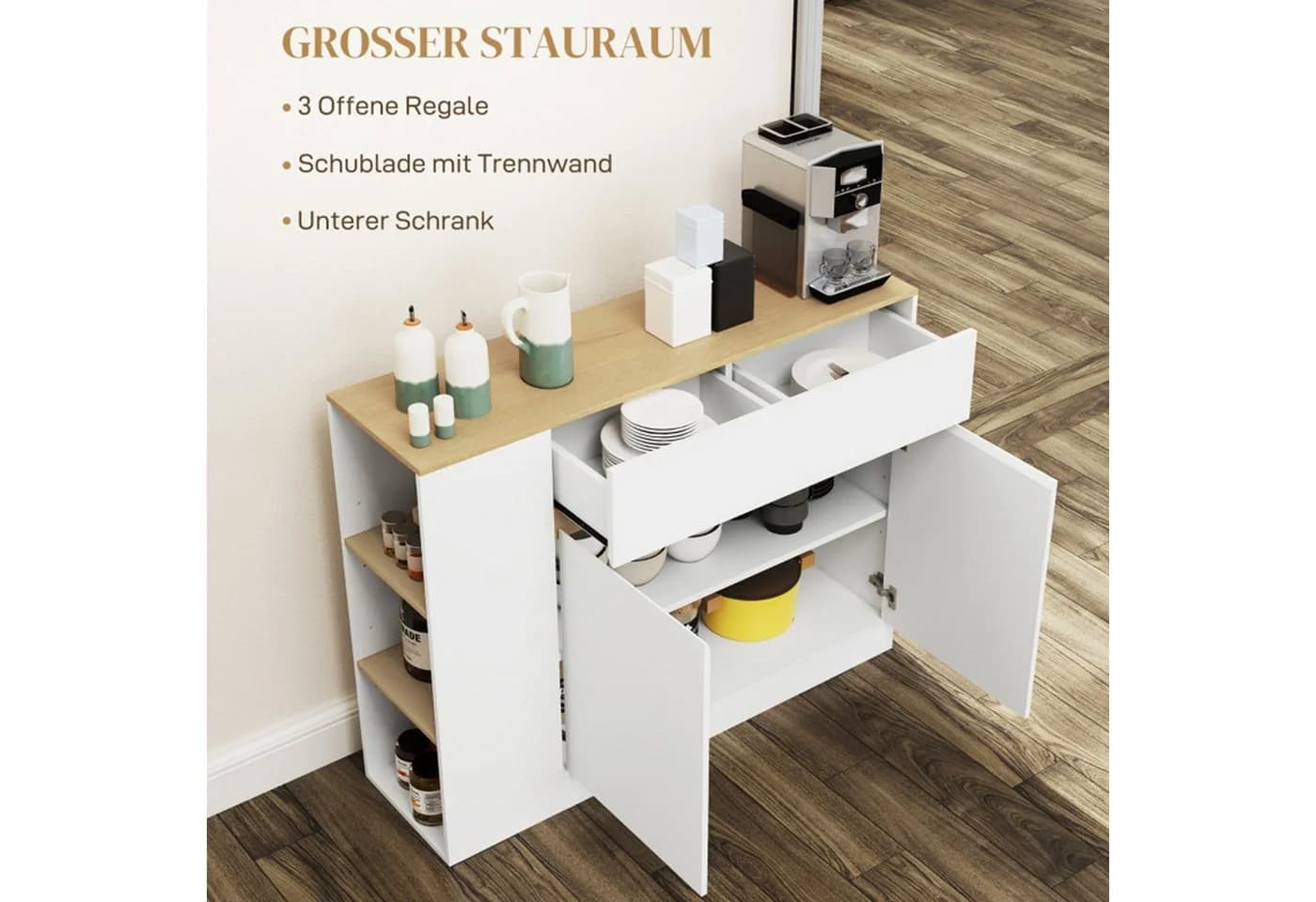 MC Star Sideboard Küchenschrank mit Schublade, verstellbare Ablage, Aufbewahrungsschrank - Bild 4