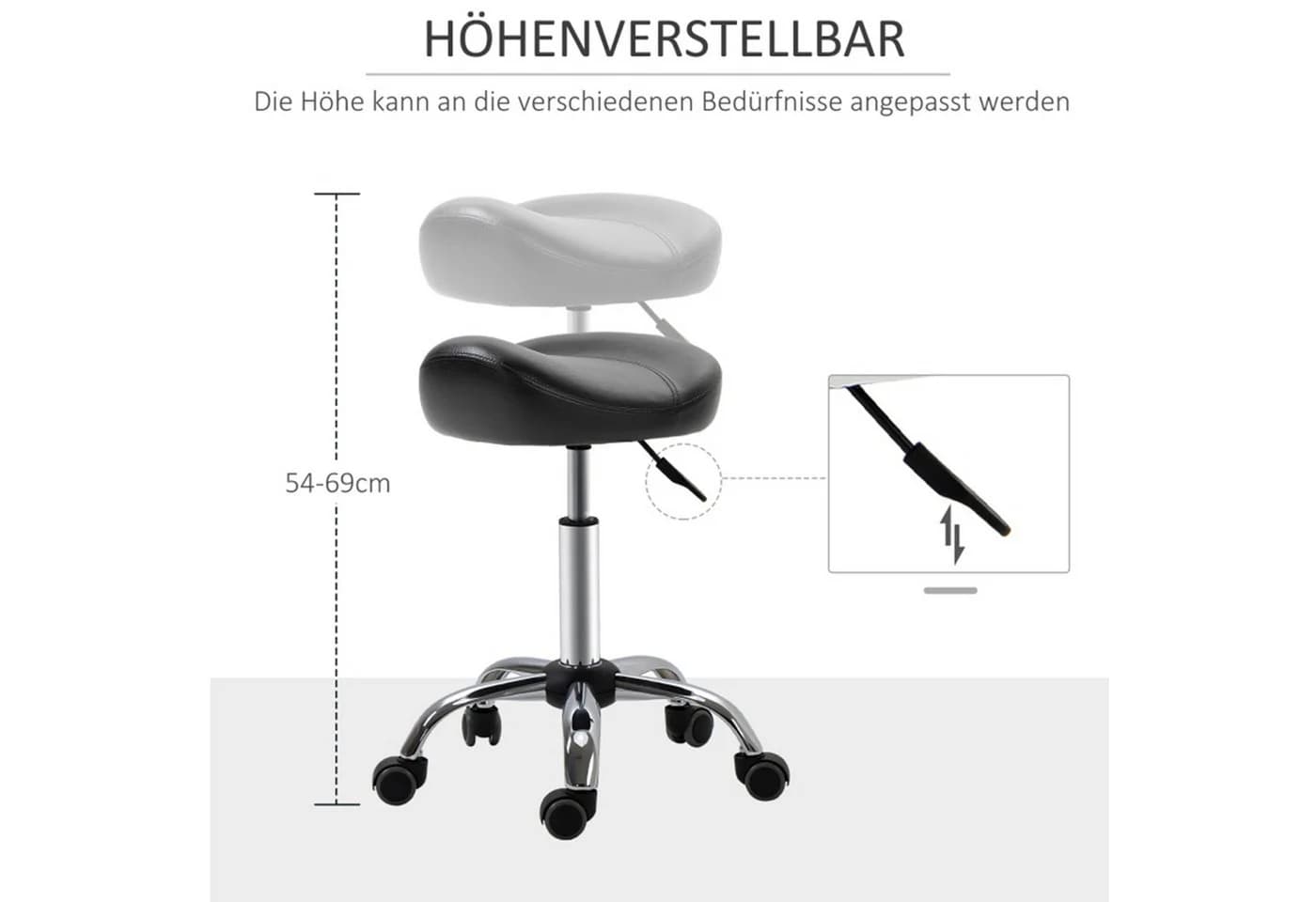 MC Star Arbeitshocker Rollhocker Höhenverstellbar Kunstleder Schwarz