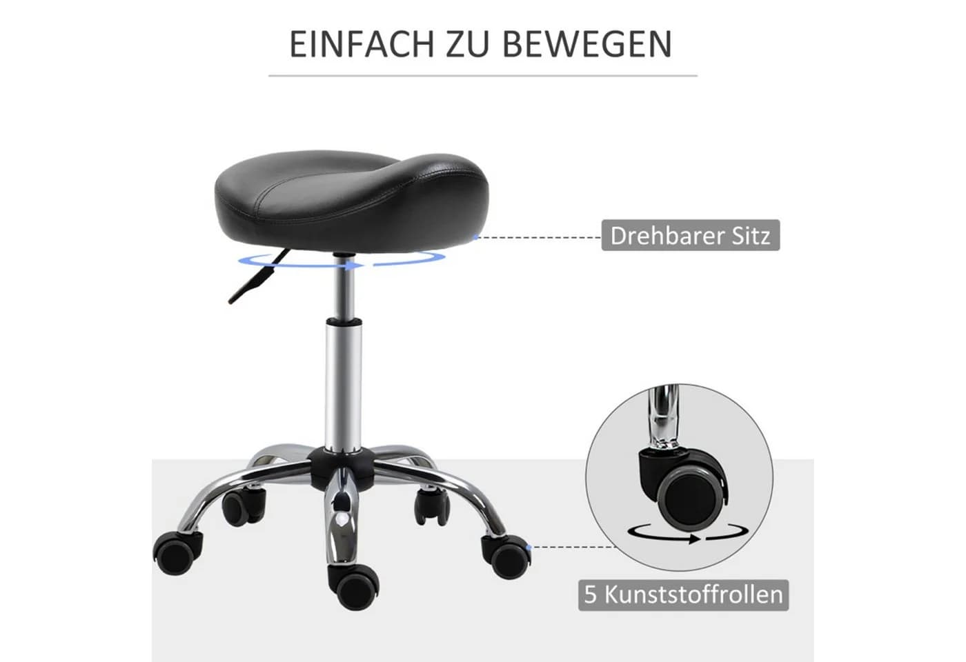 MC Star Arbeitshocker Rollhocker Höhenverstellbar Kunstleder Schwarz - Bild 5