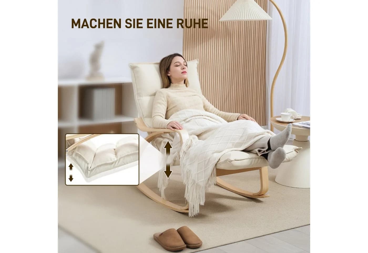 MC Star Schaukelstuhl Cremeweiß mit Rückenlehne und Fußstütze - Bild 5