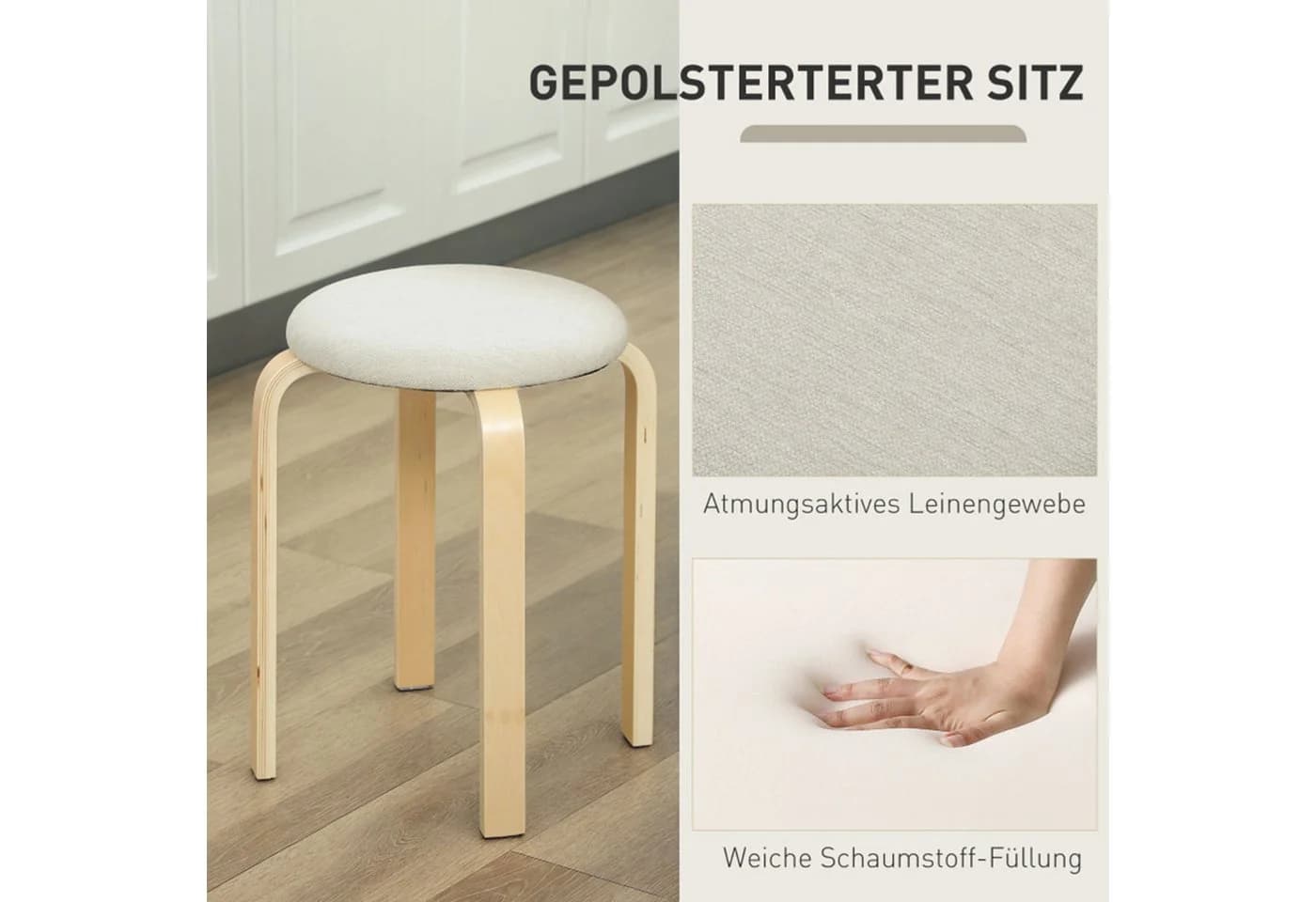 MC Star Hocker 4er Set Stapelhocker Esszimmerhocker Cremeweiß - Bild 3