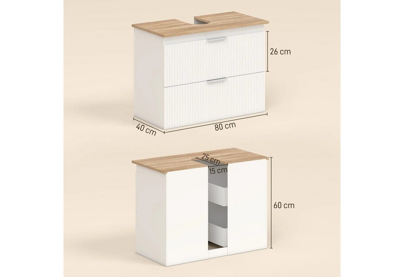 MC Star Bad-Unterschrank 80cm Weiß mit 2 Schubladen - Bild 5