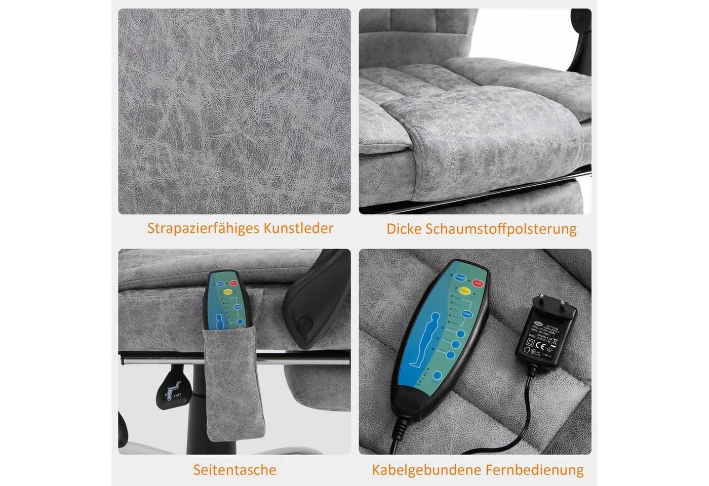 MC Star Massagesessel mit Heizfunktion und Liegefunktion Grau - Bild 3