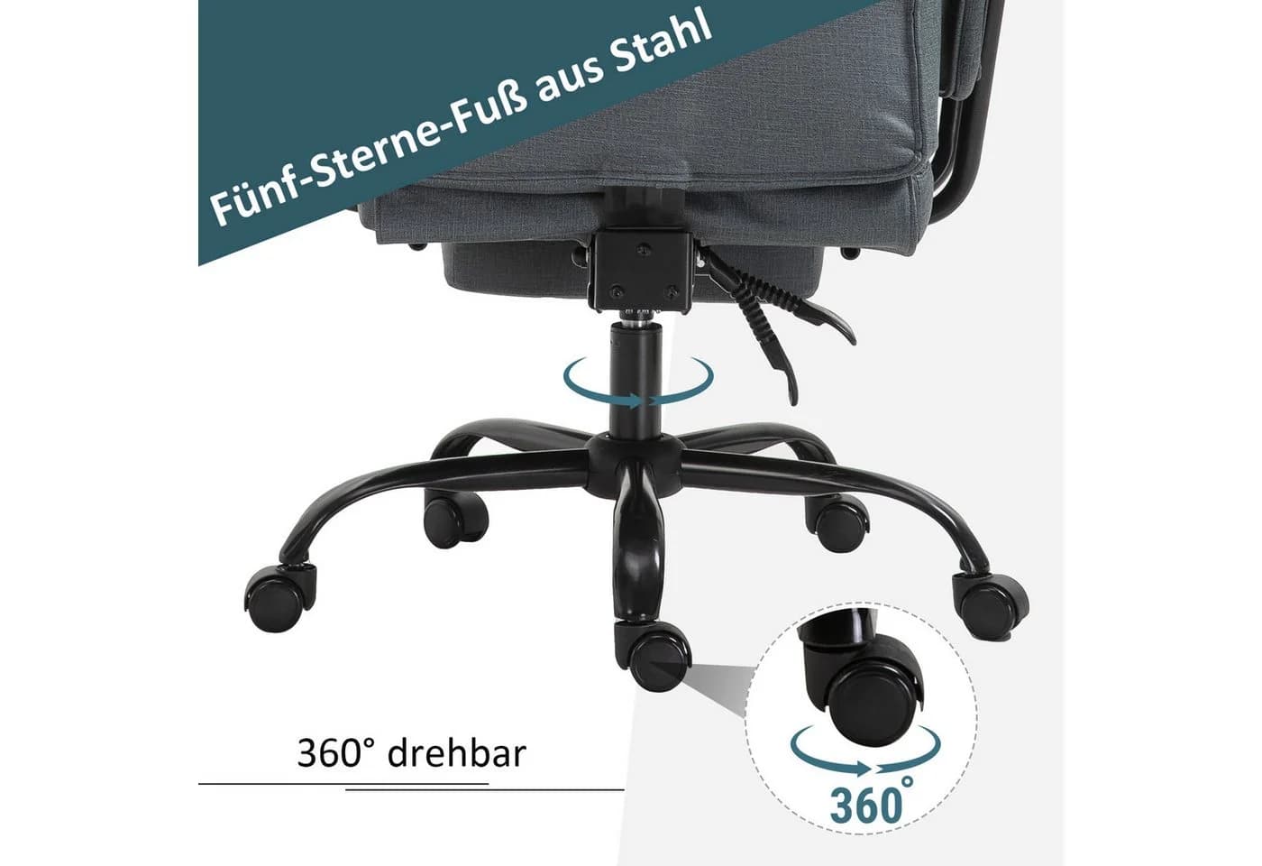 MC Star Bürostuhl Grau mit Liegefunktion und Kopfstütze - Bild 4