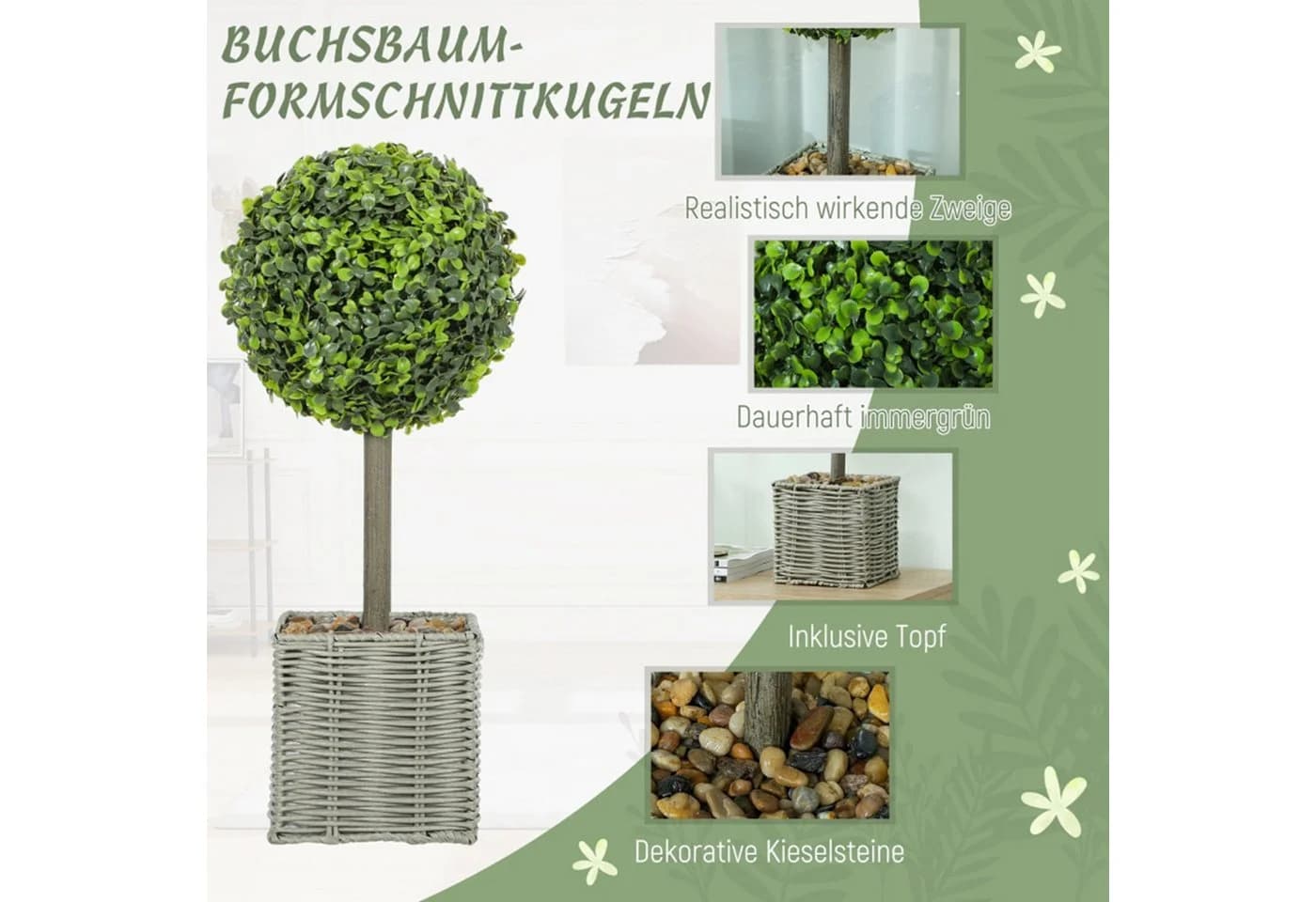 MC Star Kunstpflanzen 2er-Set UV-beständig Buchsbaumkugeln - Bild 4