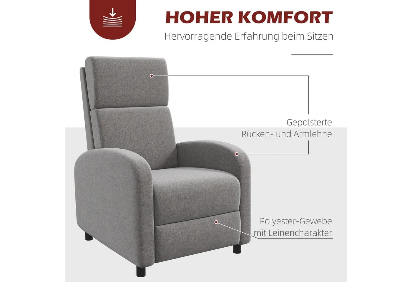 MC Star TV-Sessel mit Liegefunktion grau Leinenoptik