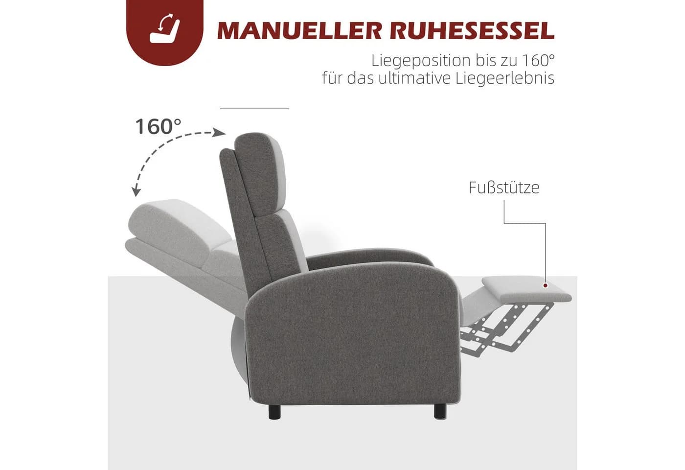MC Star TV-Sessel mit Liegefunktion grau Leinenoptik - Bild 4