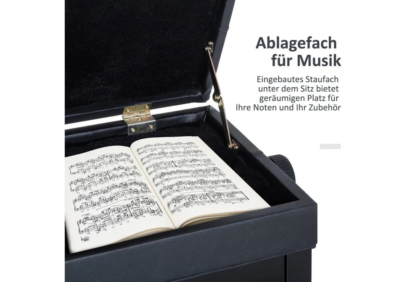 MC Star Klavierbank Schwarz mit Stauraum und Höhenverstellung - Bild 5