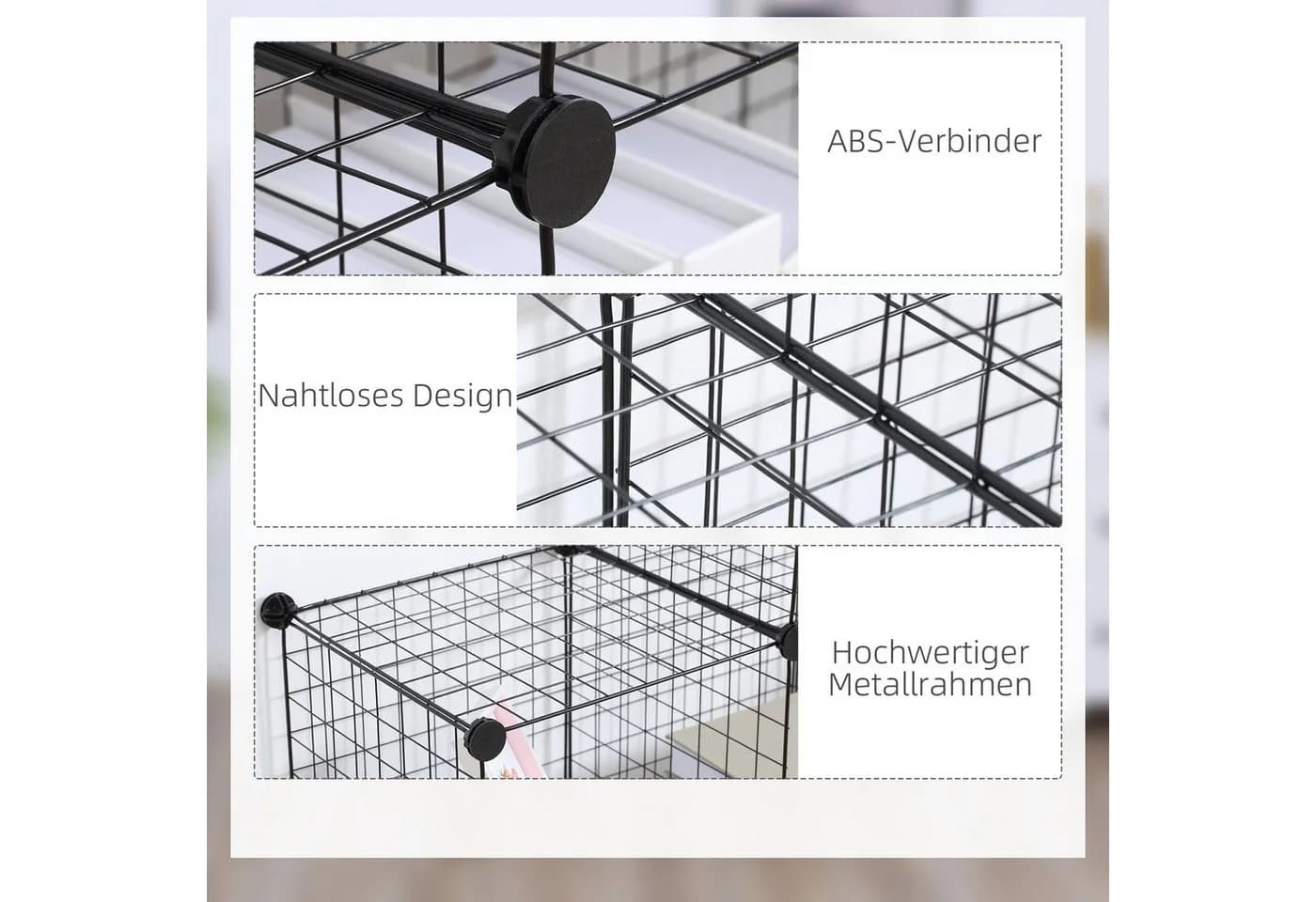MC Star Steckregal 6 Fächer Schwarz Drahtgitter