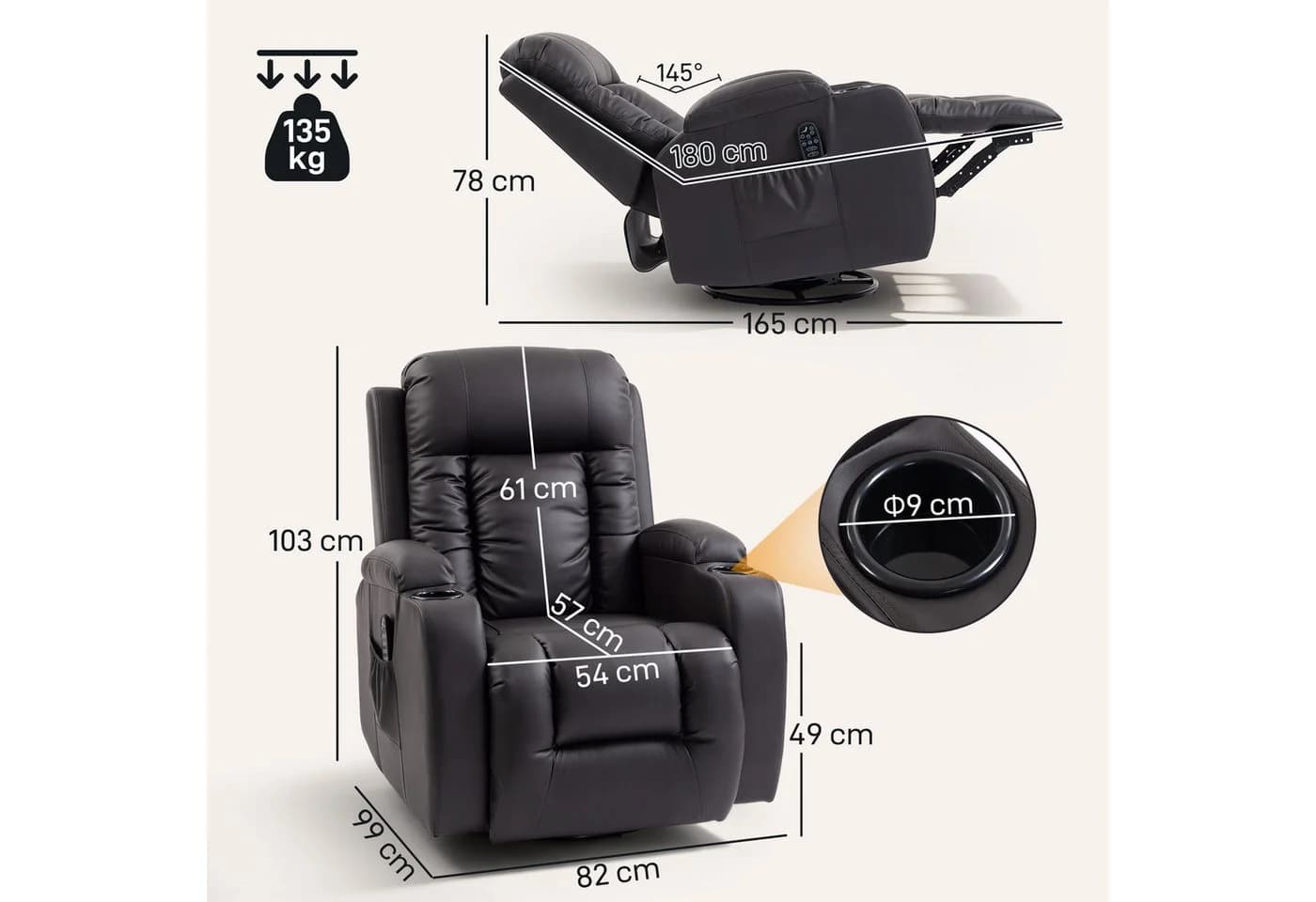 BAYMATE Massagesessel mit Heizfunktion & 360° Drehung Braun - Bild 5
