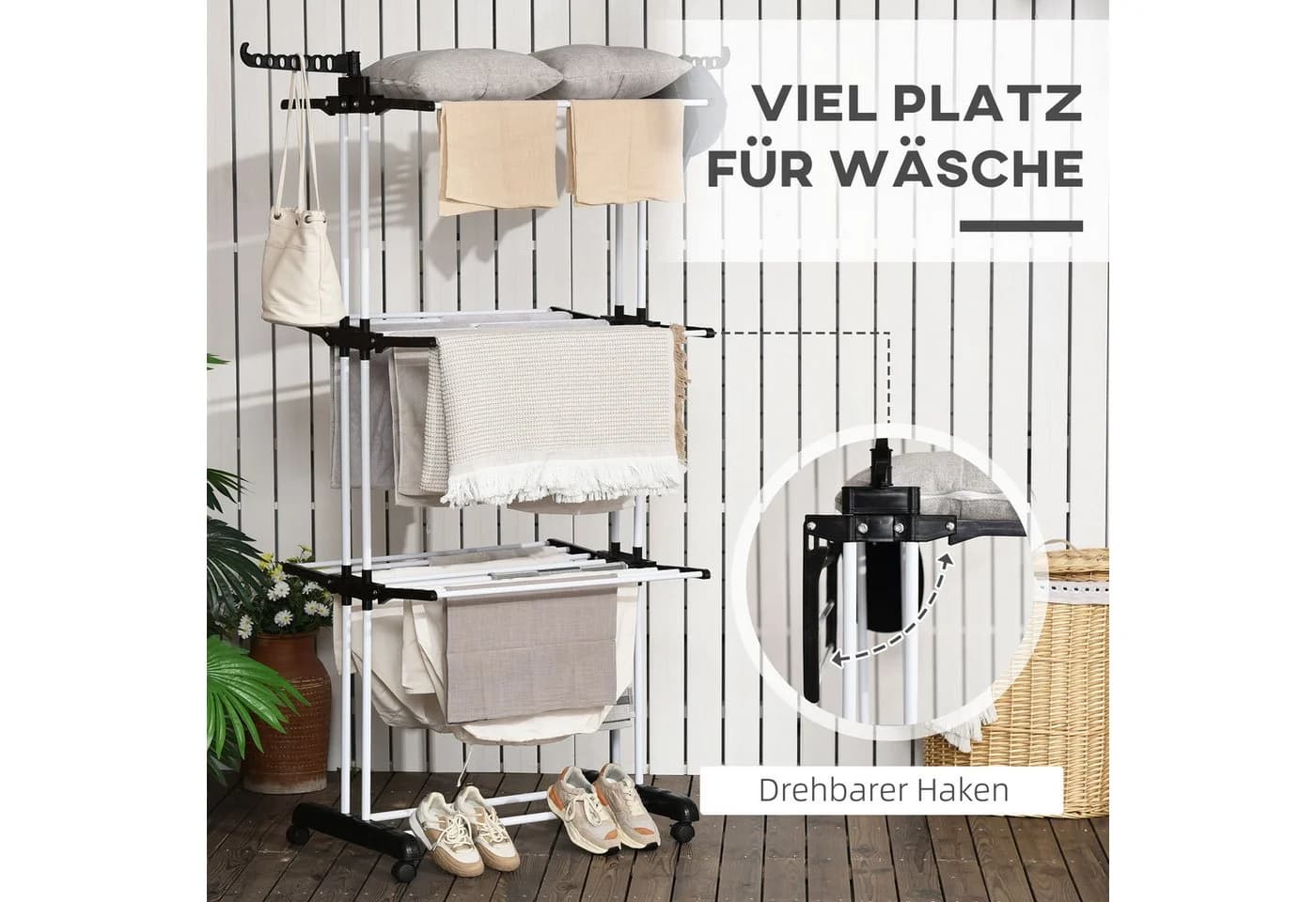 MC Star Wäscheständer Turm 4 Ebenen Schwarz mit Rollen - Bild 5