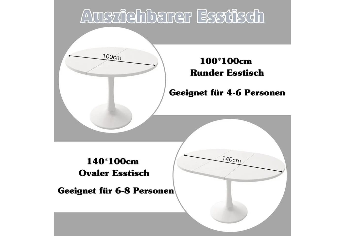 MC Star Ausziehbarer Esstisch Oval Weiß Modern - Bild 3