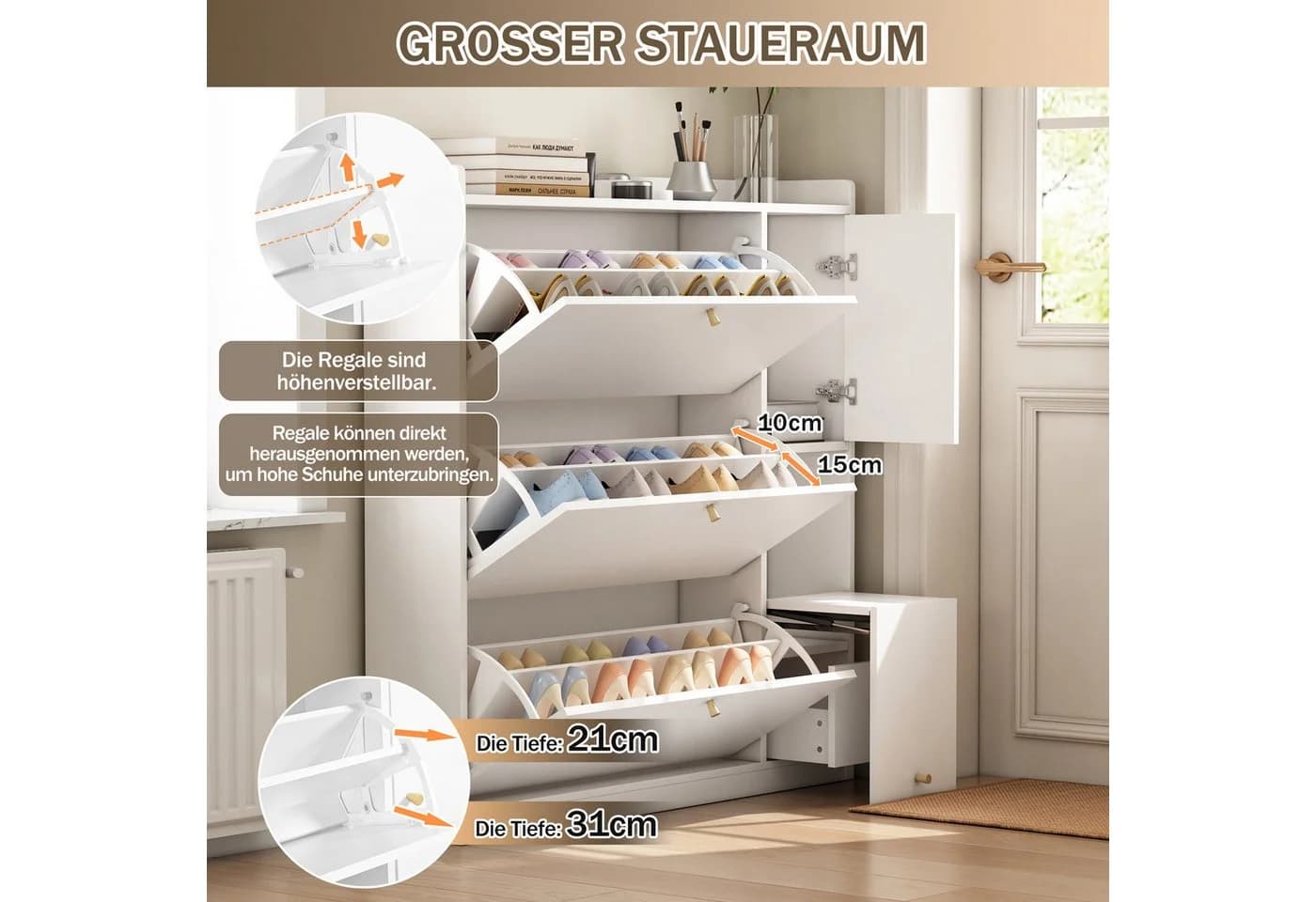 i@home Schuhschrank mit Klappsitz und Schubladen Schwarz - Bild 3