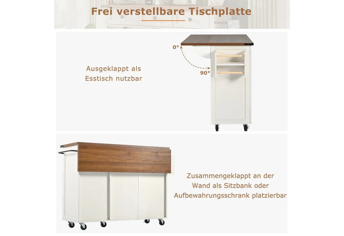 i@home Küchenwagen mit ausziehbarer Arbeitsplatte Weiß - Bild 3
