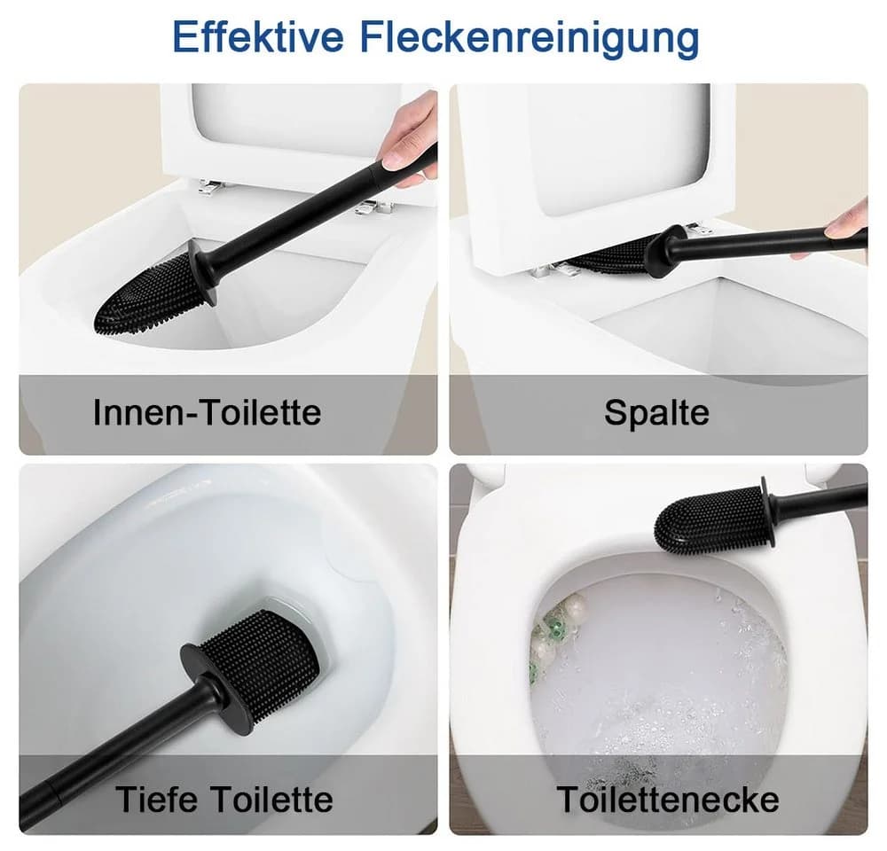 TUWENA Silikon-Toilettenbürste mit Halter Schwarz/Weiß