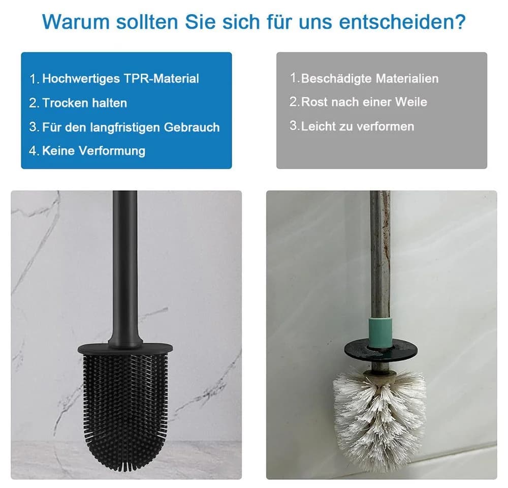 TUWENA Silikon-Toilettenbürste mit Halter Schwarz/Weiß - Bild 4