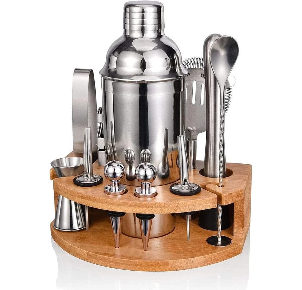 TUWENA Cocktail Shaker Set 12-tlg. Edelstahl Bambus - Bild 2