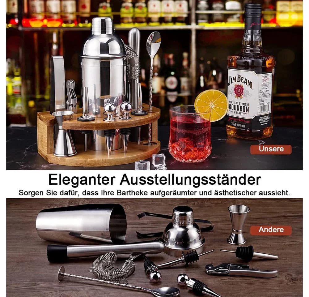 TUWENA Cocktail Shaker Set 12-tlg. Edelstahl Bambus - Bild 3