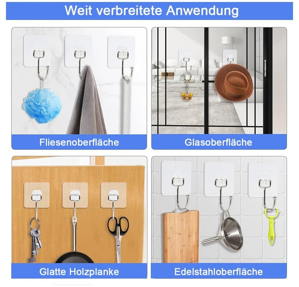 TUWENA Klebehaken 20 große selbstklebende Wandhaken wasserfest - Bild 3