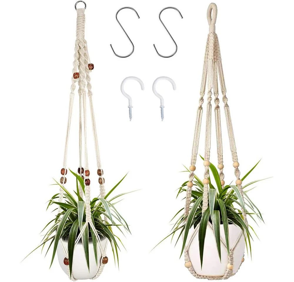 TUWENA Blumenampel 2-teiliges Pflanzenregal mit 4 Haken, gewebter Hängekorb - Bild 2