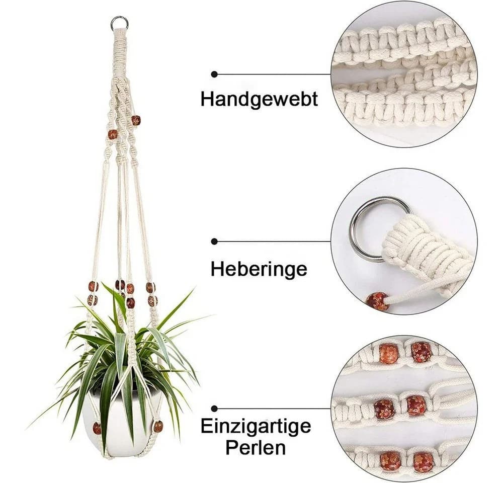 TUWENA Blumenampel 2-teiliges Pflanzenregal mit 4 Haken, gewebter Hängekorb - Bild 3