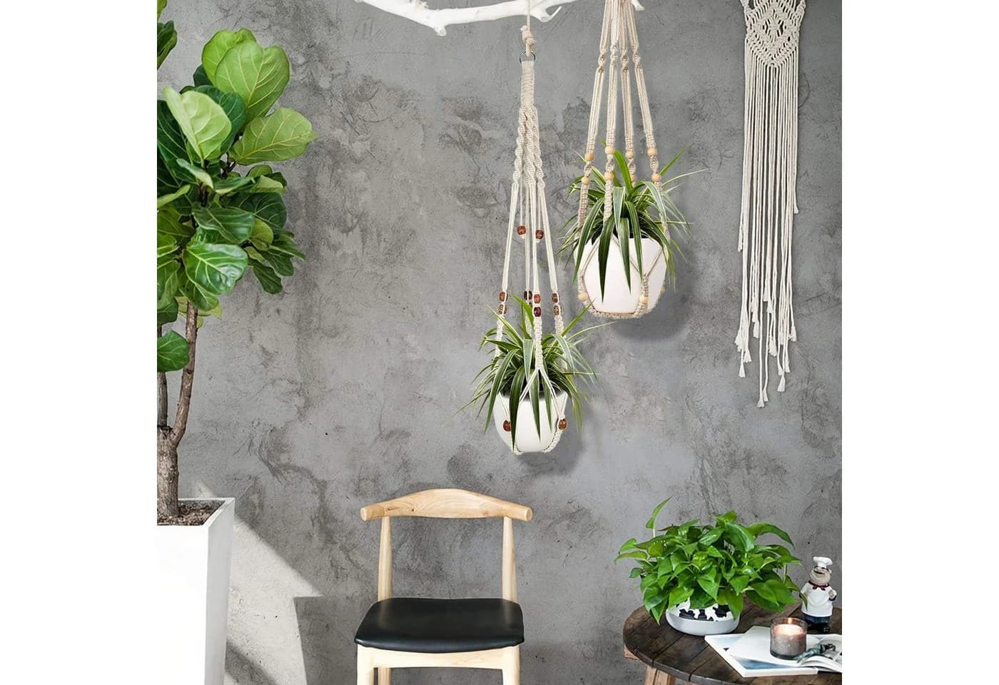TUWENA Blumenampel 2-teiliges Pflanzenregal mit 4 Haken, gewebter Hängekorb - Bild 4
