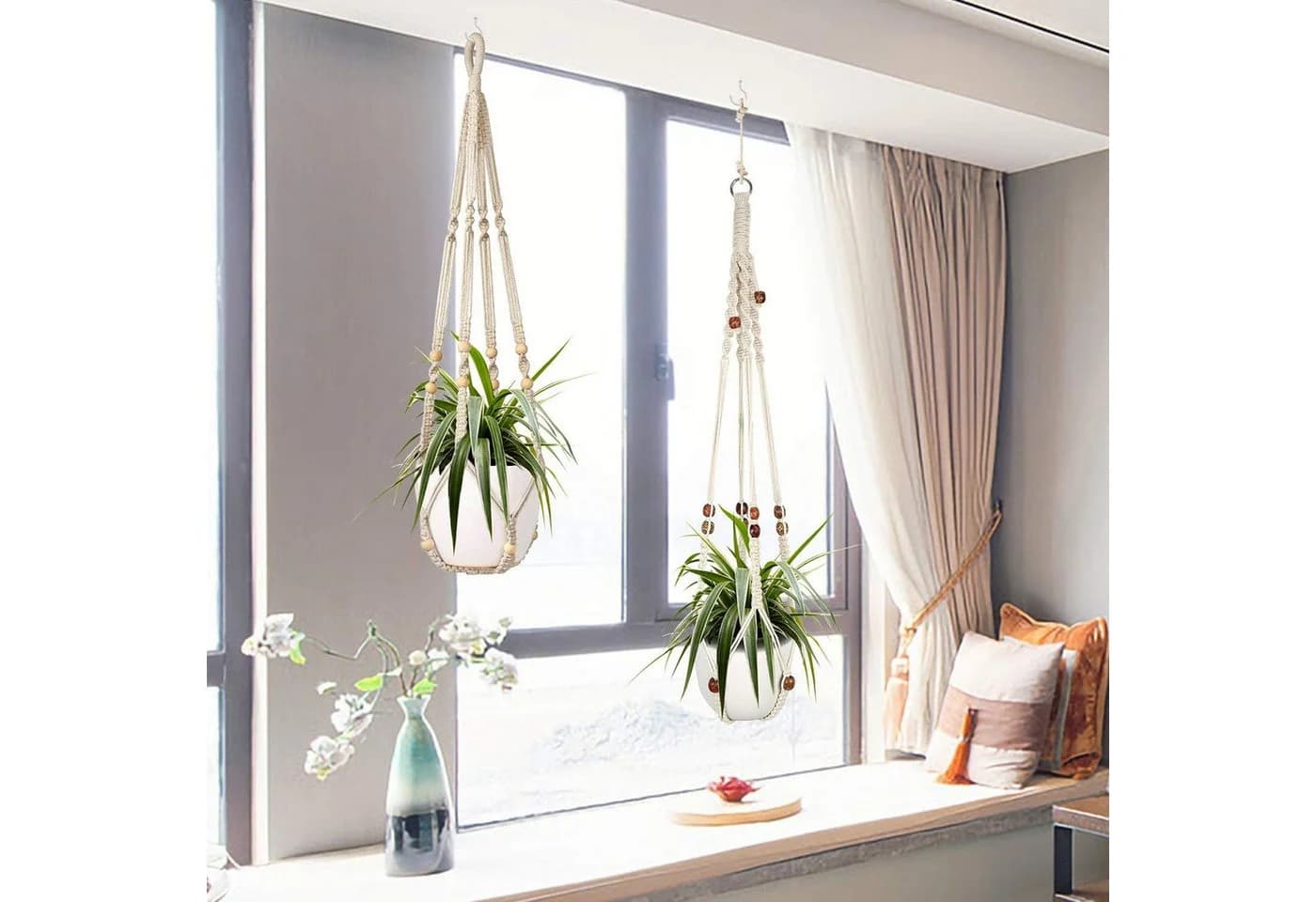 TUWENA Blumenampel 2-teiliges Pflanzenregal mit 4 Haken, gewebter Hängekorb - Bild 5