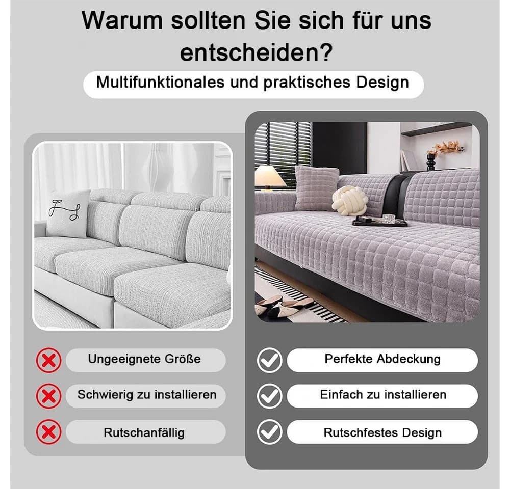 TUWENA Sofabezug Plüsch, waschbar, rutschfest - Bild 4