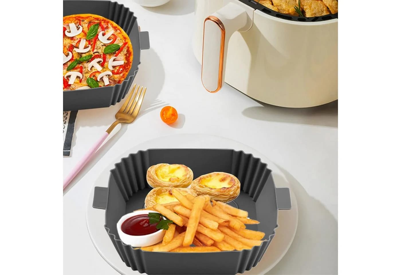 TUWENA Silikonform 2 Stück Grau für Heißluftfritteuse - Bild 5