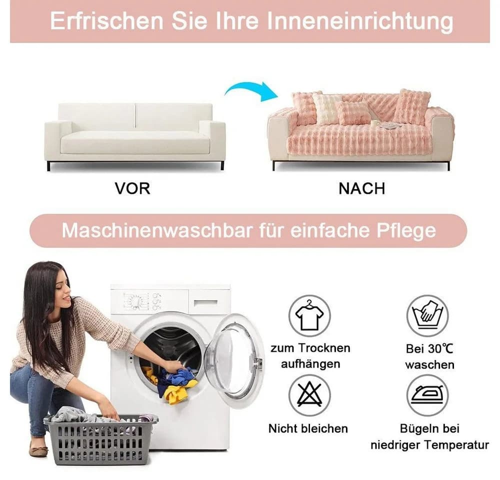 TUWENA Plüsch Sofabezug Rutschfest Weich Kaninchenplüsch - Bild 4
