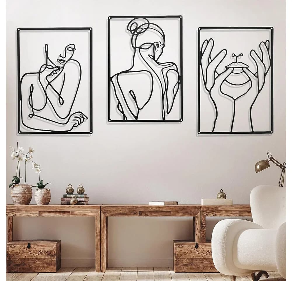 TUWENA Wanddekoobjekt 3 Stück Wanddeko Metall Modern Schwarz 45x30cm - Bild 2