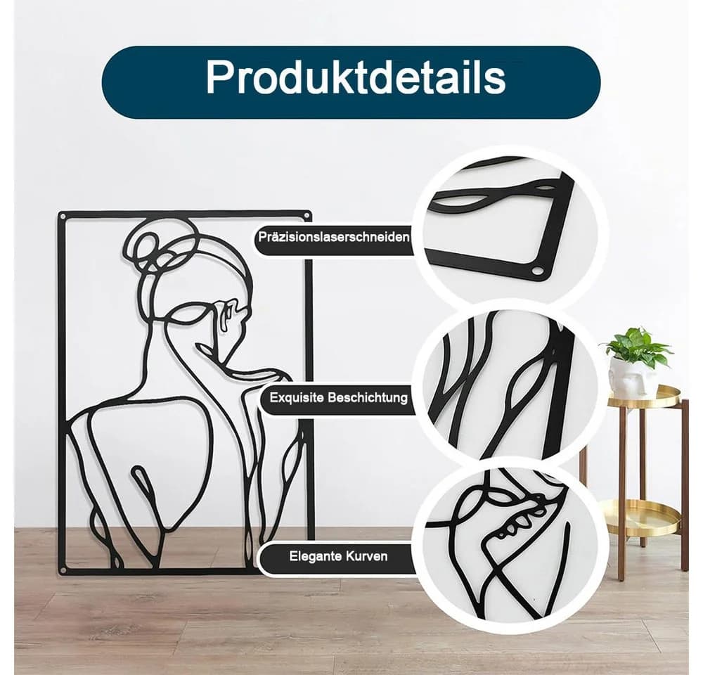 TUWENA Wanddekoobjekt 3 Stück Wanddeko Metall Modern Schwarz 45x30cm - Bild 3