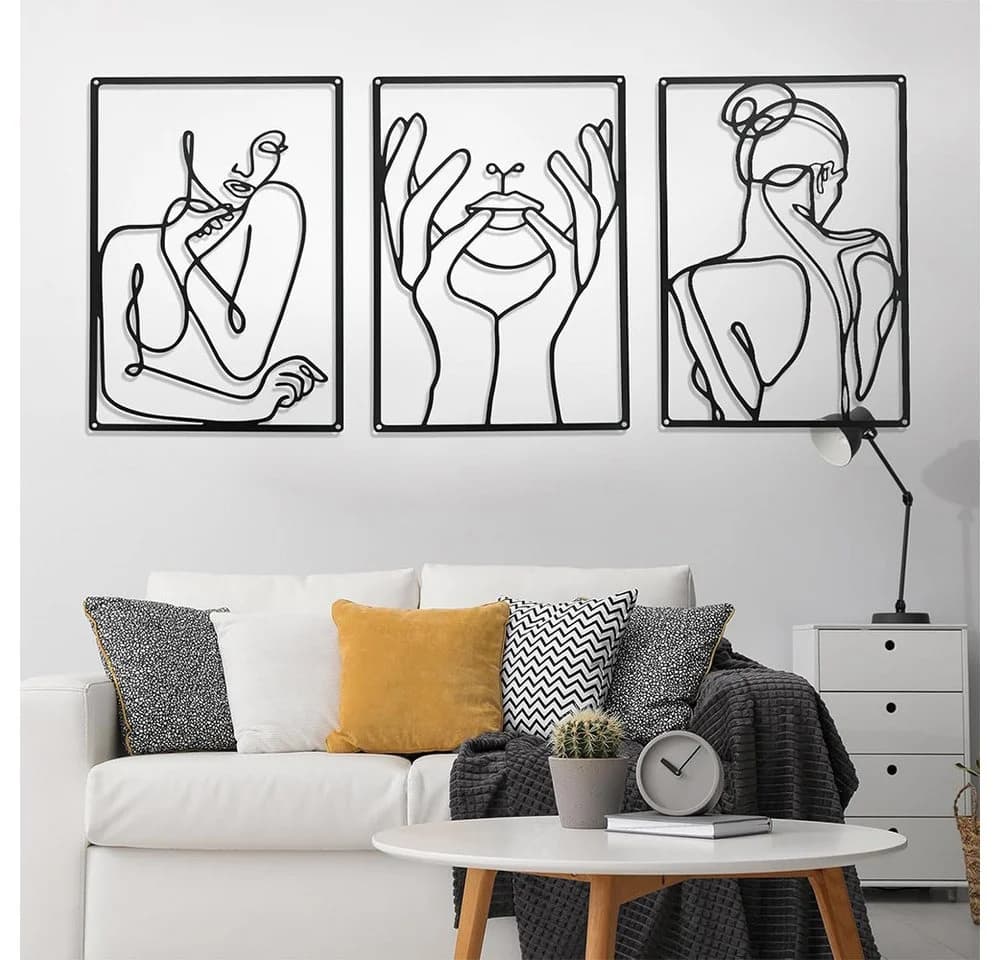 TUWENA Wanddekoobjekt 3 Stück Wanddeko Metall Modern Schwarz 45x30cm - Bild 5