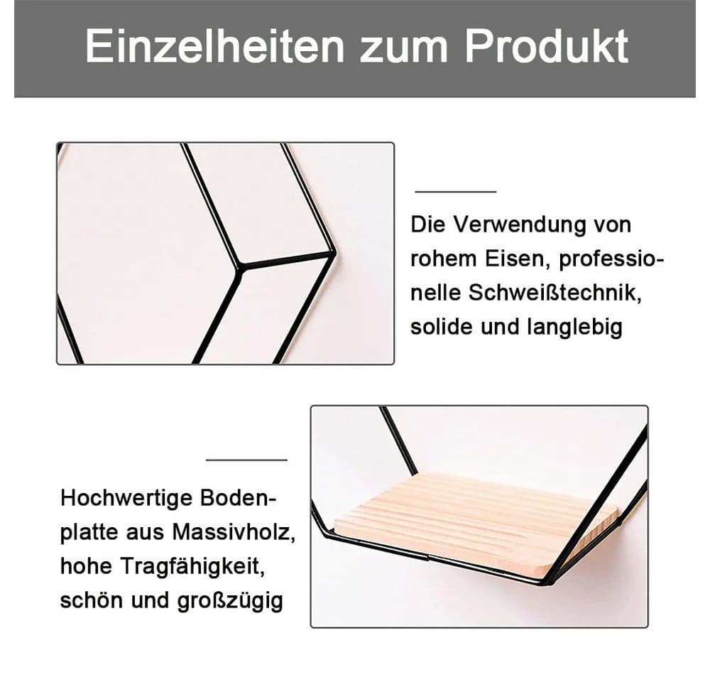 TUWENA Wandregal 3er-Set Schwarz/Gold Metall & Holz - Bild 3