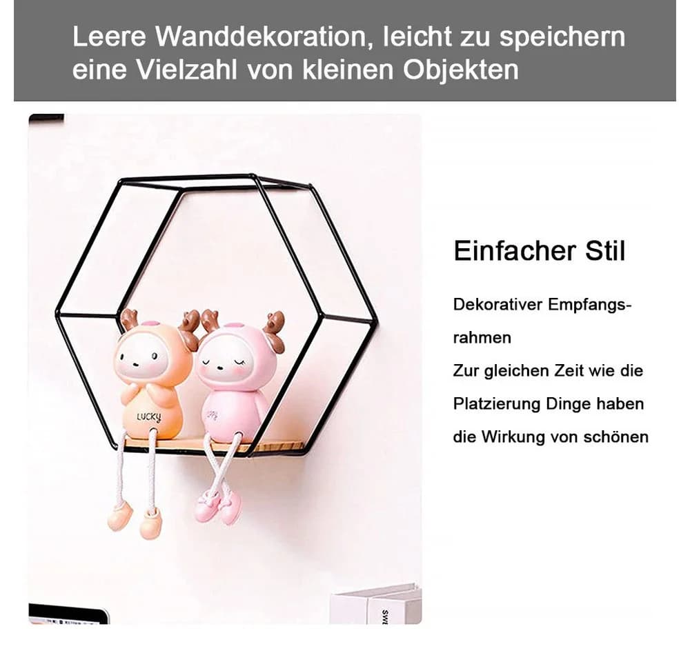 TUWENA Wandregal 3er-Set Schwarz/Gold Metall & Holz - Bild 4