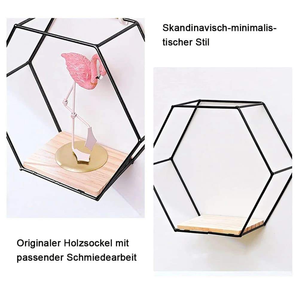 TUWENA Wandregal 3er-Set Schwarz/Gold Metall & Holz - Bild 5